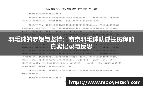 羽毛球的梦想与坚持：南京羽毛球队成长历程的真实记录与反思