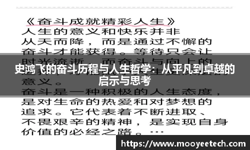 史鸿飞的奋斗历程与人生哲学：从平凡到卓越的启示与思考